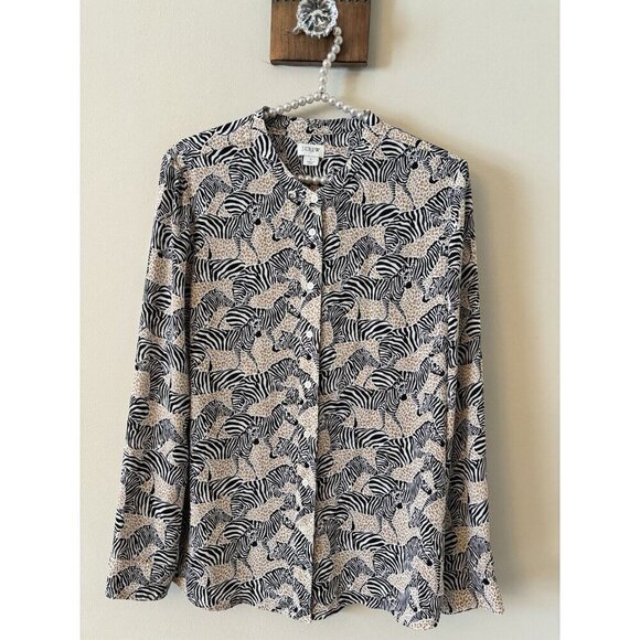 J.Crew Factory Women's Size Small Blouse Zebra Leopard Mixed Animal Print - Picture 1 of 5